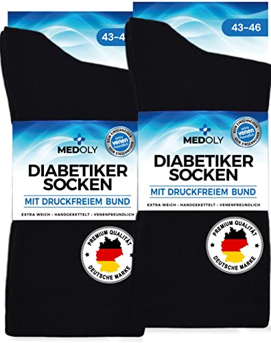 Chaussettes pour diabétiques (6 paires) sans élastique, avec 97% de coton, pour femmes et hommes - Chaussettes sans couture gênante, chaussettes pour diabétiques sans bord, 6 x noir., 39-42