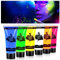 AOOWU UV Bodypainting, 6 Farben Kinderschminke Schminkfarben Schwarzlicht Set, Gesichtsfarbe und Körperfarbe Schminke, UV Farbe Schminke für Karneval Make-up Fasching
