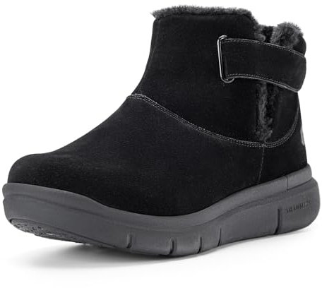 FitVille Winterstiefel Damen Extra Weit Winterschuhe Warm Gefüttert Schneestiefel Winter Kurzschaft Stiefel Schlupfstiefel mit Klettverschluss Rutschfest Outdoor Boots Schwarz 39 EU Weit