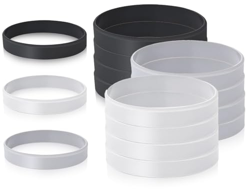 KAPSING 12 Stück Silikonarmband, 3 Farben silikon armbänder, Gummi Armband, für Sport/Party/Mann/Frau/Kinder(Schwarz, Weiß und Grau)