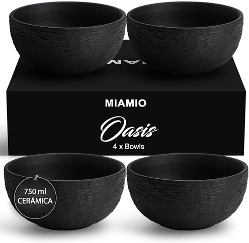 MIAMIO - Juego de 4 Cuencos de 750 ml, para Ensalada, Sopa y Cereales - Colección Oasis de Cerámica para Servir