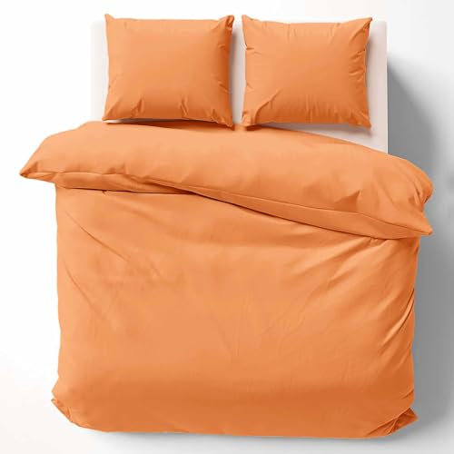 Cotton Castle Bettwäsche Bettgarnitur Bettbezug 100% Baumwolle 135x200 155x220 200x200 200x220, Farbe:Orange, Größe:155 x 220 cm