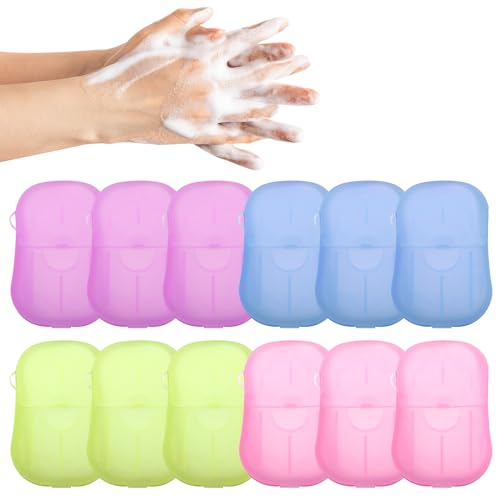 Scettar 12 cajas/240 hojas de jabón, jabón de papel portátil desechable jabón de papel desechable, hojas de jabón portátiles para senderismo y trekking al aire libre