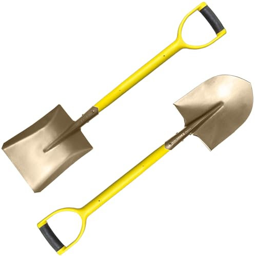 WEDO Juego de pala de punta redonda y pala cuadrada que no produce chispas, pala de hoja recta de 990 mm, pala cuadrada de 990 mm, bronce de aluminio, mango ergonómico antideslizante, estándar DIN,