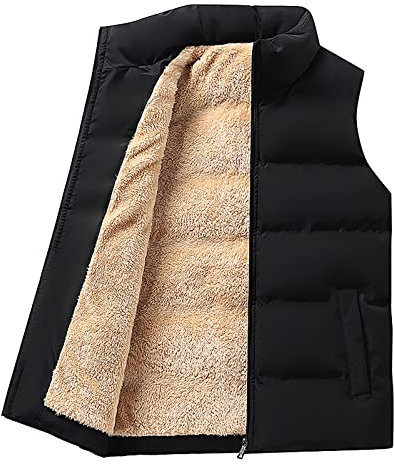 KONG JIMFAN Herren Winterjacke Sale Herren Steppweste Bequeme Herren Weste Mit Stehkragen Laufweste Outdoor Jacke Übergangswesten Für Männer Multi Taschened Ärmellose Jacke Daunenweste(Schwarz,3XL)