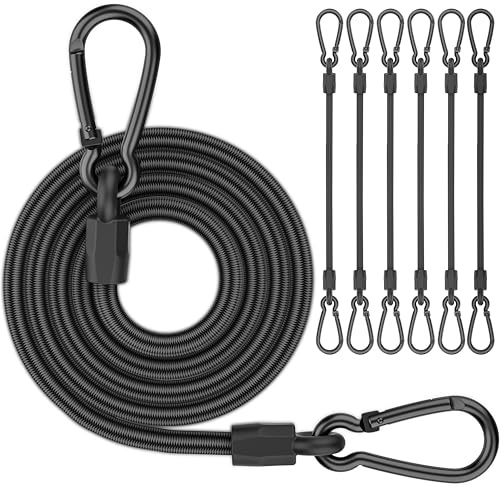 Spanngummi mit Karabiner, 120cm Upgrade Expander mit Karabiner 6 Stück, 100% Latex Schwarz Spannseil Stark und Elastisch Gepäckspanner für Transportsicherung, Abdeckplane, Fahrrad, Auto, Ladung