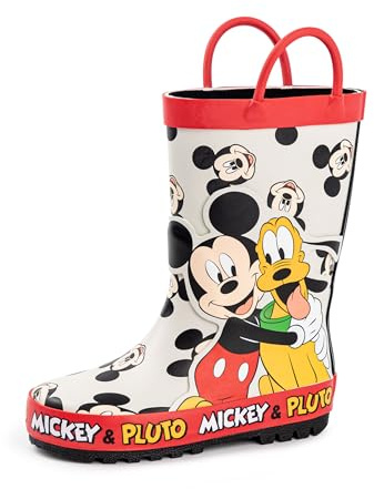 Disney Botas de agua Mickey Mouse para niño | Botas de agua para niños con estampado de personajes de Mickey y Plutón en Beige | Botas de goma resistentes al agua para niños