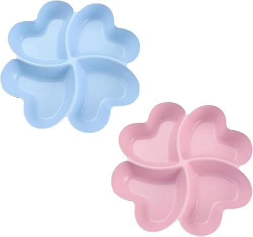 SZKKQKJ 2 platos de aperitivos con 4 compartimentos, cuenco para aperitivos en forma de corazón, cuencos para aperitivos, platos de frutas, aperitivos, frutas, frutos secos, para dulces, postres,