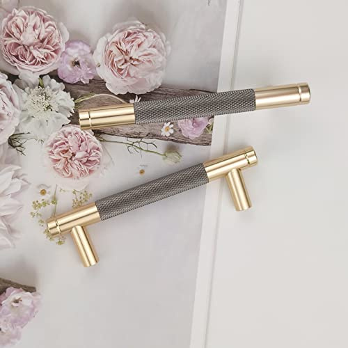 Pexintek Förpackning med 10 skåphandtag guld moderna handtag möbelhandtag 96 mm hålavstånd dörrhandtag kökslåda handtag vintage handtag för köksskåp skåp skåp (gyllene grå)
