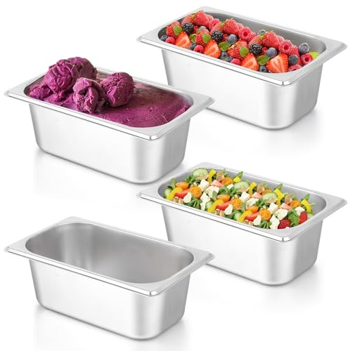 wutfuooo 4 Pack Hotel Pans, 1/4 Size 4 Deep Stainless Steel Steam Table Serving Pan, Buffet Dinner Catering Food Pans, Warmer Breading Tray Batter Pan for Restaurant Salad Bar Party Supplies