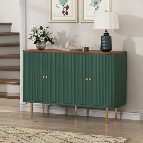 HOLTICO Sideboards for Living Room with 4 Doors and Removable Shelves, Modern Accent Cabinet, Wooden Buffet Storage Cabinets, Green Sideboard Living Room, Dining Room, Kitchen, Hallway