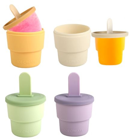 Lot de 4 moules à glace en silicone - Moules à glace de qualité alimentaire pour sucettes - Moule à sucettes glacées avec bâtonnets et protection anti-goutte