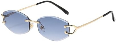BGMCSFerG Occhiali da sole senza montatura per gli uomini blu marrone verde senza montatura occhiali da sole in metallo donna decorazione unisex, Oro Con Blu, Medium