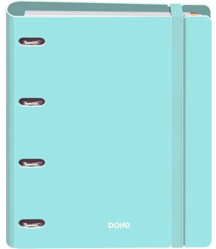 Dohe - Archivador con Recambio - Carpeta 4 Anillas Polyfoam, A4 (28x32 cm), 100 Hojas Cuadriculadas, Suave y Resistente, Separadores de Colores, Sobre de Almacenamiento Extra y Goma - SERENITY Verde