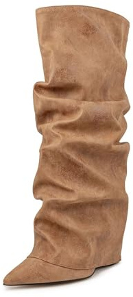 Generisch Fashionable knee-high women's boots with pointed toe, chunky heel for stylish elegance in everyday life as well as special occasions with casual design, stacked look, winter boots for women