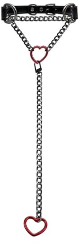 KIMHOME Collar ajustable con forma de corazón de cuero sintético de, diseño gótico punk con anillas en O, correa de cadena desmontable, accesorio de moda alternativo para adultos