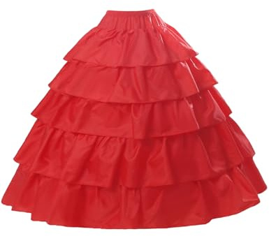 BEAUTELICATE Damen Reifrock Brautkleid Lang A-Linie Petticoat Rockabilly Barock Kleid Unterröcke Krinoline 4 Ringe mit Rüschen fur Hochzeit Karneval Halloween (Rot, S-M)