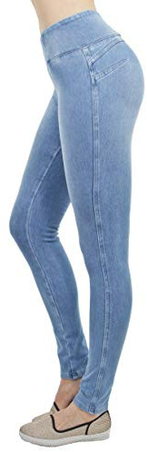 Shaping Pull On Butt Lift Push Up Yoga Pants Stretch Indigo Denim Skinny Jeans in Indigo Celeste Size S