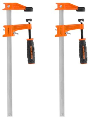 JORGENSEN 2-pack Steel Bar Clamps Set, 12-inch Medium Duty, 600 Lbs Load Limit, for Woodworking