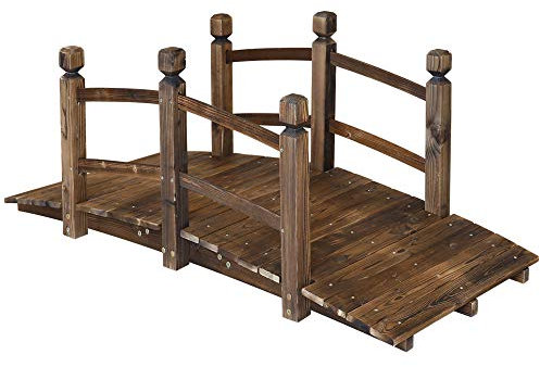 Puente de jardín de madera con acabado teñido, puente decorativo para patio trasero con doble barandilla de seguridad, para exteriores, césped, estanque, pasarela para jardín, patio, patio, granja,