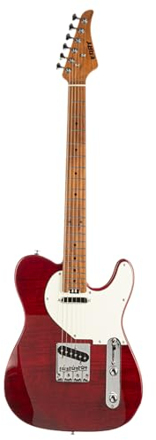 EART NK-C1 Classic E-Gitarre Roasted Maple Griffbrett, Edelstahlbünde, Flame Maple Furnier, Rot