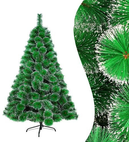 YRHome Aguja de Pino Artificial de 150 cm, diseño de árbol de Navidad, Color Verde, con Efecto Nieve, para decoración de Navidad,Incluye Soporte de Metal