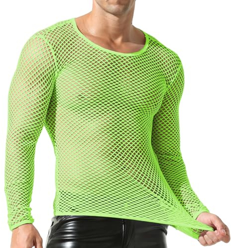 Herr mesh fisknät transparent långärmad t-shirt muskel transparent skjortor långärmad nät undertröja
