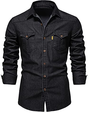 Camicia di Jeans in Cotone Elasticizzato Camicie da Cowboy a Maniche Lunghe da Uomo per Uomo Abbigliamento Casual Slim Fit