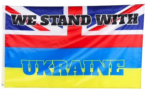 UK Support Ukraine Flag 5ft x 3ft with Brass Eyelets – Polyester Ukrainian Support Banner for Solidarity Rallies, Fundraisers, Home, Office & Event Display
