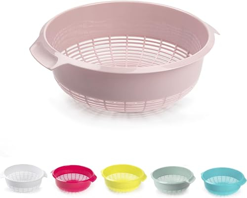 Plastic Colander Food Sieve Strainer Basket for Food Washing Draining Pasta Spaghetti Rice Salad Vegetable Kitchen Cooking Hobby (27cm - Pink Design 2)