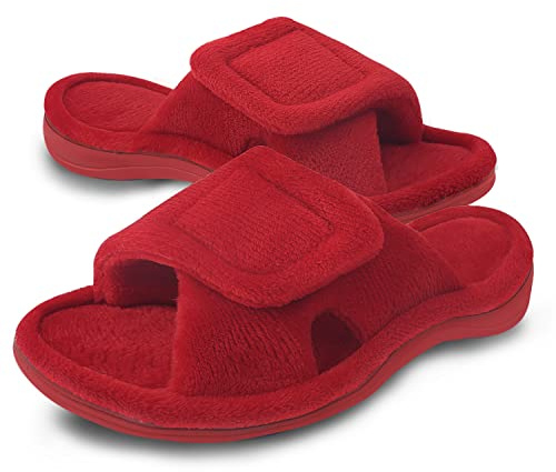 Git-up Chaussons Femme Mousse à Mémoire avec Support de l'arche Ajustable Crochet et Boucle Diabétique Large Bout Ouvert Pantoufles de Maison Extérieur et Intérieur