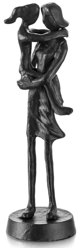 Sziqiqi Iron Mother and Daughter Sculpture Gift - Black Metal Mom Daughter Statue for Mothers Day Birthday from Daughter for Mom Unique Figurine Ornament for Friend Wife Sister Aunt