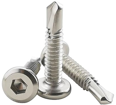 Fajoeda 60 Stück Flachkopf Innensechskantschrauben Bohrschrauben,410 Edelstahl 5.5 X 25mm Selbstschneidende Schraube(16mm bis 38mm verfügbar,Silber)