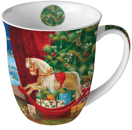 Ambiente kopp kaffekopp tekopp mugg 0,4 l fint ben Kina porslinsmugg jul adventsgunghäst trä rocking häst