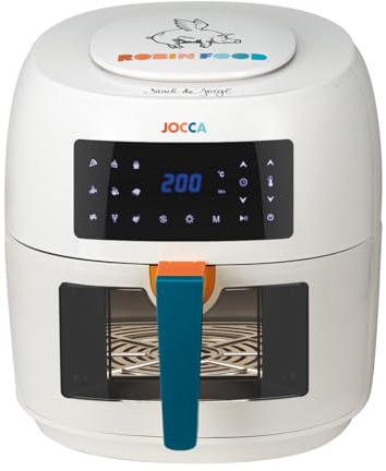 JOCCA - Freidora de Aire Caliente 7,4L con Ventana| Freidora sin Aceite Gran Capacidad| Air Fryer 7,4 Litros| Temporizador| Temperatura Ajustable| Edición Limitada (Blanca)