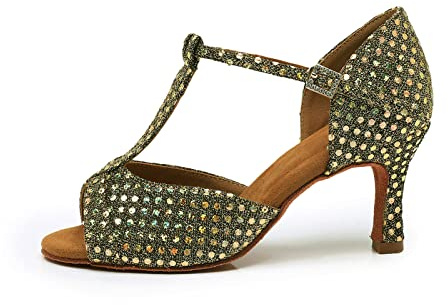 Sandalias De Baile Con Punta Abierta Lentejuelas Tacón Alto Zapatos De Baile Bals De Caminar Deportivo De Punta Abierta Zapatos De Baile Latino Señoras Latina Salsa Tango Vals Bachata Sandale, dorado