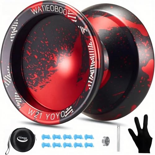 WATIEOBOO W21 Dual Function Finger Spin yoyo Metal Non-Responsive/Responsive Yoyo, Pro Trick Yo-Yo for Beginners and Pros with Center Groove Top Finger, 1A 3A 5A Trick Practice