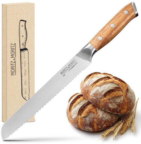 Moritz & Moritz Coltello da Pane 20 cm - Coltello Chef per Affettare il Pane con Lama Seghettata - Coltello Seghettato Affilato per Tagliare il Pane - Coltello in Acciaio Tedesco - Coltello per Pane