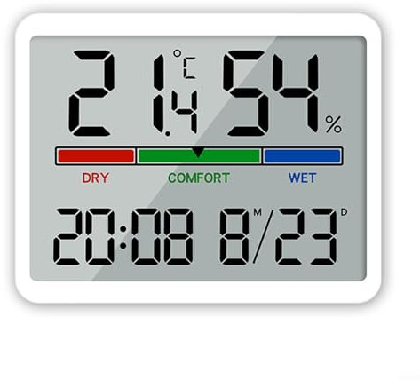 Orologio digitale da bagno, per doccia, impermeabile, per bagno, cucina, termometro e igrometro, orologio da parete per palestra, camera, cucina, ufficio (bianco)