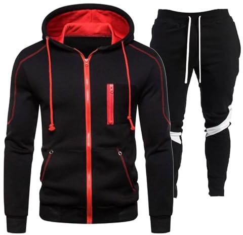 DUHENWU Herren Trainingsanzug 2 Teilig Set Sweatshirt Und Jogginghose Jogginganzug Jacke Trainingshose Sportanzug Fleece Warm Freizeitanzug Fußball Sporthose Für Gym Atmungsaktiv Hausanzug