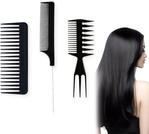 NJCXOLA 3 pcs Peigne de Queue Rat, Peigne de Coupe Cheveux Fibre Carbone Peigne, Peigne de Coiffure Antistatique Résistant, Peigne Queue, pour Les Cheveux et Pour Avec DifféRents Types