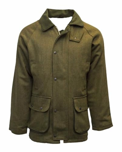 Gillicci Men's Warm Thick Heavy Tweed Padded Country Outdoor Hunting Game Shooting Fishing Farming Tweed Jacket Coat (UK, Alpha, M, Regular, Regular, Dark Green)