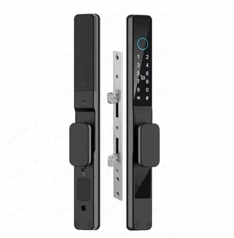 Serrure intelligente for porte coulissante, étanche, TTLock, application Alexa, Code numérique par empreinte digitale, carte RFID, antiblocage, en aluminium et en verre, électronique(Black2885-Short)