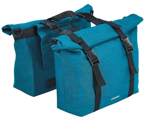 Doppelpacktasche für Gepäckträger, 2 x 10 Liter, Wasserabweisend, Grün-Blau, 29,5 x 26 cm