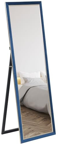 HOMCOM Espejo de Cuerpo Entero 150x50 cm Espejo de Pie o de Pared con Marco en Terciopelo y Soporte para Salón Dormitorio Azul