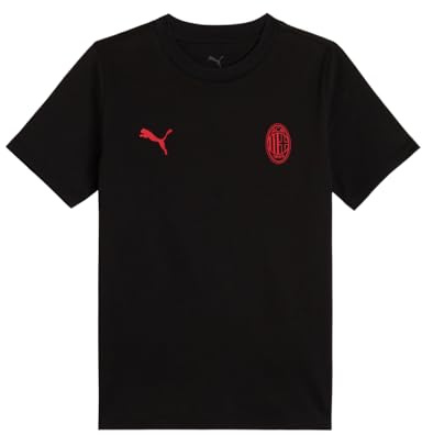 A.C. Milan - T-Shirt FtblESS Bambino, Maglietta con Logo A.C. Milan e Puma, Prodotto Ufficiale, Bambino, Nero, 8 Anni