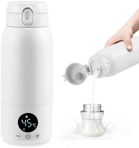 Cordless Bottle Warmer, Portable Baby Milk Warmer Large Capacity 500ML, Fast Heating & Precise Temp Control for Breast Milk Formula Milk, Rechargeable Baby Bottle Warmer for Travel Car Airplane