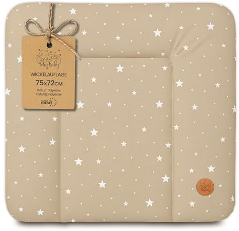 Matelas a langer bebe 75x72 cm - table à langer pour bébé avec plan, tapis imperméable facile à nettoyer à poser sur une machine à laver ou une commode Hemnes Oeko-Tex Beige avec étoiles blanches