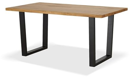 KHG Esszimmertisch Massivholz Eiche geölt mit U-Gestell Schwarz - 160 x 90 cm - für 4-6 Personen - moderner Esstisch mit stabilem Metallgestell, Küchentisch bis 100 kg belastbar