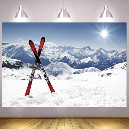 ASDCXZ fotobakgrund vinter skidor 3 x 2,5 m, snötäckt berg snowboard skidåkning fotografi bakgrund alperna bergstopp skidsport äventyr skidtema fest dekorationer banderoll foto rekvisita